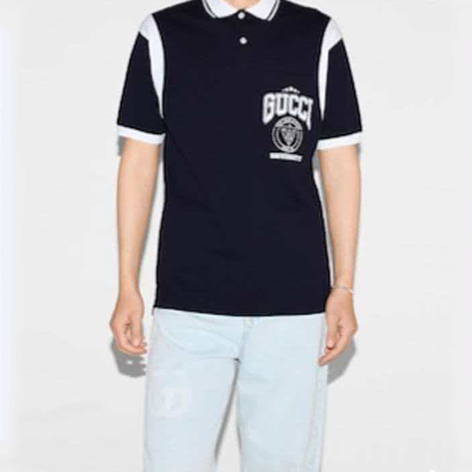 gucci university print color‑block short‑sleeve polo shirt
